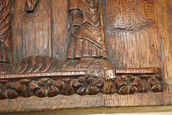 A set of four 19th century Continental relief carved oak religious plaques, depicting biblical scenes, 38 x 29cm